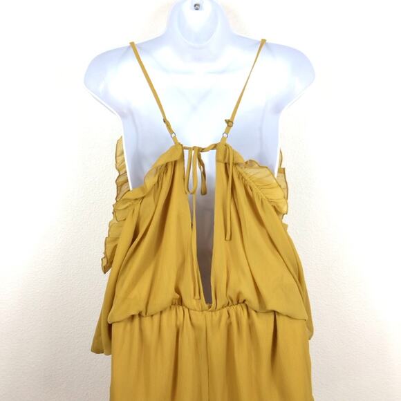STELLA Chiffon Open Back Shorts Romper Mustard Gold size S - Picture 3 of 5